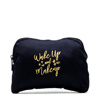 Wake up to makeup bag, back side